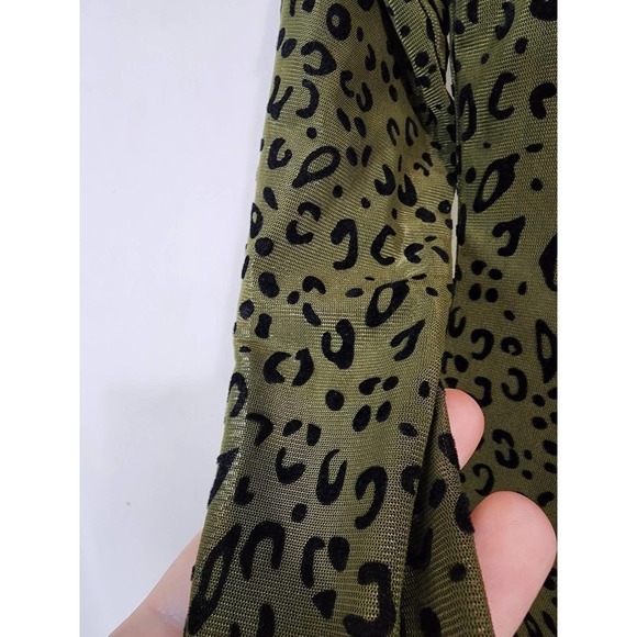 NaaNaa 1/2 Zip Front Green Bodycon Mini Animal Print Women 6 Mesh Dress - Picture 7 of 14